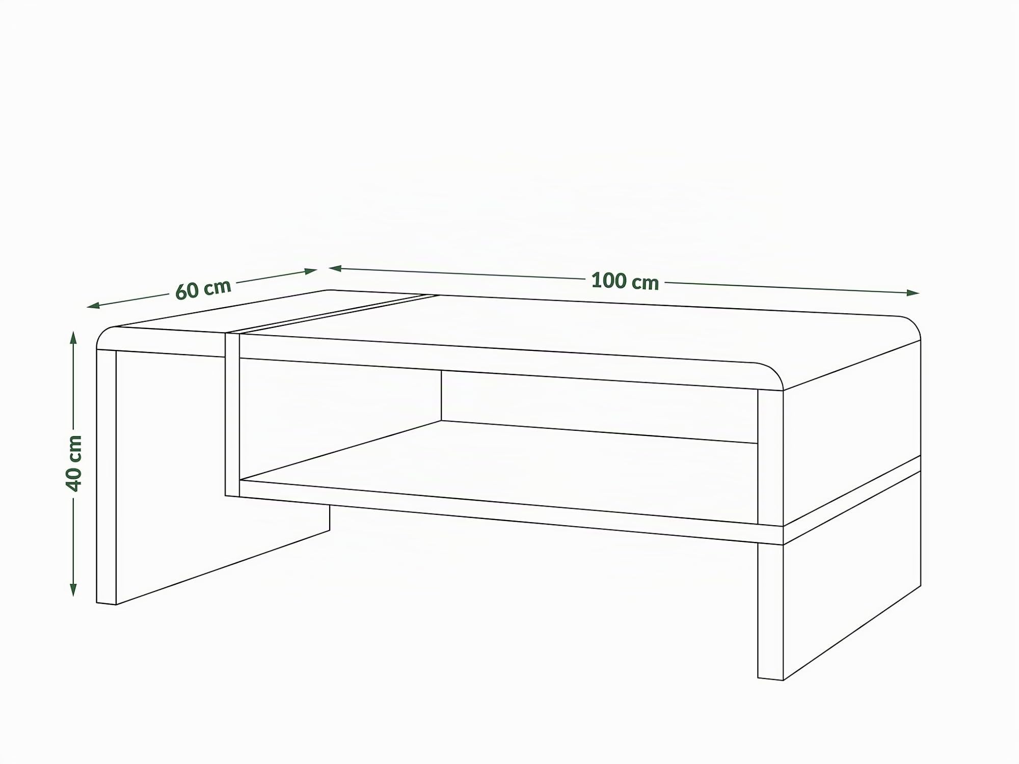 Folk Couchtisch Eiche Artisan / Schwarz matt 100x60x40 cm mit praktischer extra Ablage modern stabil Wohnzimmertisch Beistelltisch Sofatisch zeitloses Design platzsparend Wohnzimmer kleine Räume