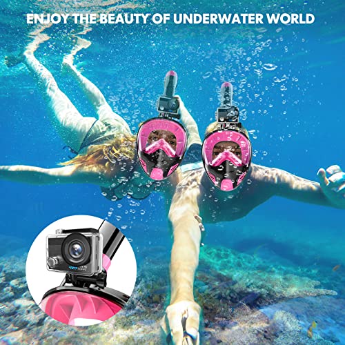 Full Face Snorkel Mask for Adults Teen, Snorkeling Gear with Detachable Camera Mount,Panoramic 180° View, Anti-Fog Anti-Leak Snorkling Set for Man and Women (Black Green+Black Pink) - Thumbnail 6