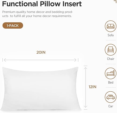 Miniatura 5 de Acanva - Relleno para almohada, hipoalergénico, suave, color blanco., Poliéster, Blanco, 12x20"