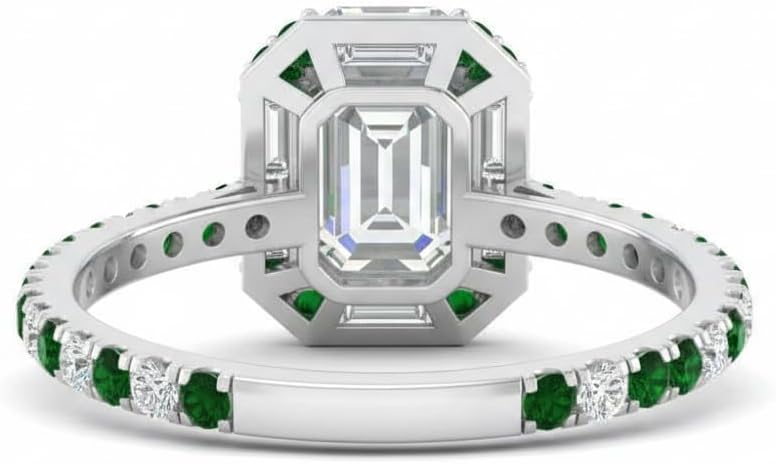 Choose Your Gemstone Art Deco Emerald Cut Halo Ring Sterling Silver Emerald Shape Halo Engagement Rings Everyday Jewelry Wedding Jewelry Handmade Gifts for Wife US Size 4 to 12