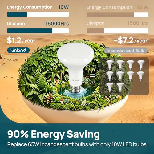 Image of Linkind 12-Pack BR30 LED Flood Light Bulbs Indoor, 10W=65W 850 Lumens 2700K | Dimmable LED Recessed Bulbs, E26 2700K Soft White, UL FCC Certified, Recessed Can Light Bulb for Bedroom Bathroom