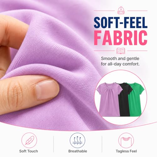 Image of Bienzoe Plain Solid Girls T-Shirts: School Basic Tee 3-Pack | Short Sleeve, Ages 4-13, PE, Recess, Outdoor Play, Soft Cotton Blend, Breathable Quick-Dry, Easy Care, Easy to Mix and Match