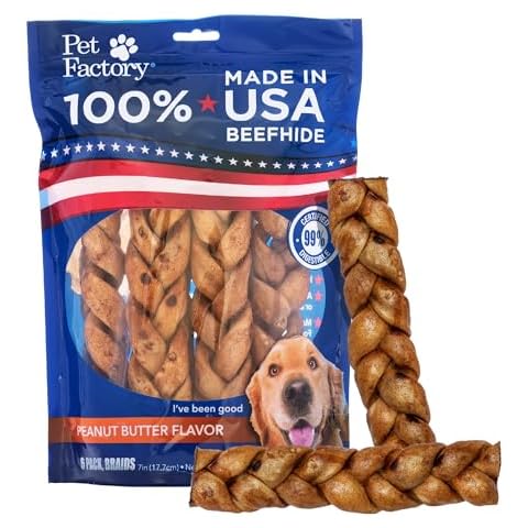 Pet Factory 100% Made in USA Beefhide Braided Sticks Dog Chew Treats Cover