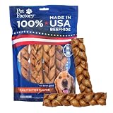 Pet Factory 7in Braided Beefhide Dog Chew Sticks with Peanut Butter Flavor - 100% USA Made Rawhide Chews for Medium Dogs, Long Lasting Dental Health, 7 inches (Pack of 6)