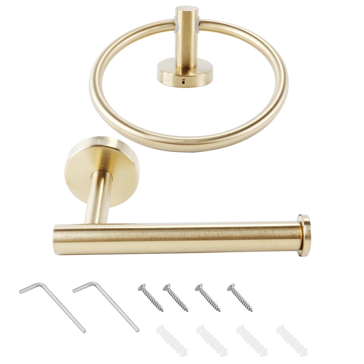 zalati 2-Piece SUS304 Stainless Steel Bathroom Hardware Set β Towel Ring & Toilet Roll Holder (Gold)