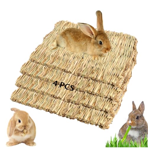 Image of 4 Pcs Natural Rabbit Grass Mats Chewable Bedding 11''x8.3''