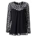 Cylyfmia Women's O Neck Casual Tops Lace Long Sleeve Chiffon Blouse Tops