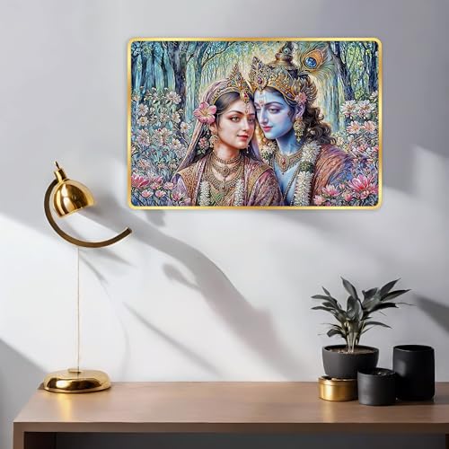 Image of Indianara Radha Krishna Painting With Golden Frame, 18 x 12 Inches (Style 8)