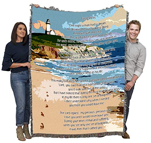 Pure Country Weavers Jesus Footprints in The Sand 1 Blanket 1 -Religious Gift Tapestry Throw Woven from Cotton - Made in The USA (72x54)
