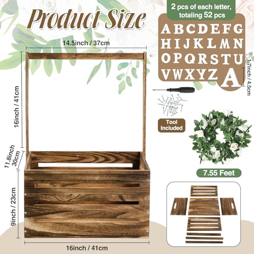Image of Barydat Wooden Baby Crate Closet, Baby Basket with Handle and Garland Storage Hamper Shower Wooden Gift Crate Letters Self Adhesive for Pregnancy New Parent(Dark Walnut)
