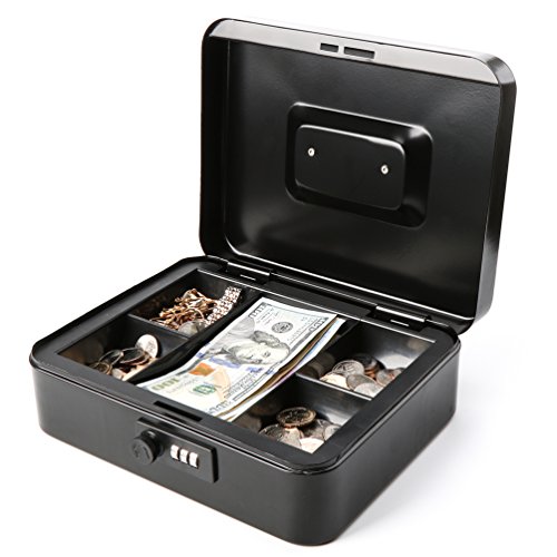 Decaller Large Cash Box with Combination Lock, Metal Money Box with Removable Tray, 9.84