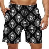 Meaudiwes Men's Goth Gothic Skull Shorts Quick Dry Board Shorts Elastic Waistband Summer Swim Trunks with Drawstring Fashion Beach Shorts (S)