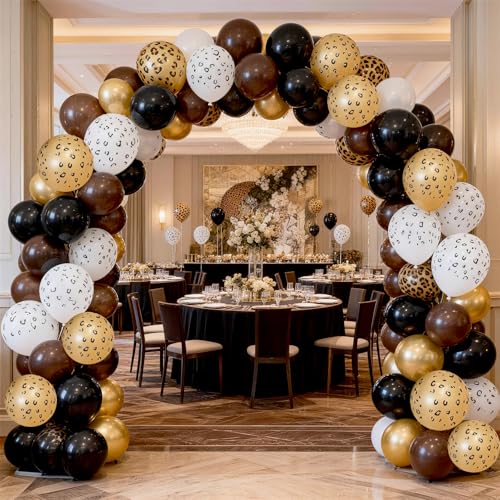 Image of Cheetah Print Balloons, Black Dark Chocolate Tan Brown White Beige Leopard Latex Balloons, Jungle Animal Balloon Cheetah Decorations for Birthday Party Bachelorette Wild One Safari Bridal Shower Decor