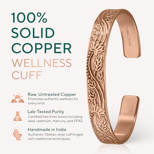 Image of TheraCopper Pure Copper Bracelets for Women & Men, Cuff | 100% Real Copper Bracelet for Men & Women - Raw, Solid & Uncoated, Authentic Tibetan Handmade Jewelry, Adjustable Cuff Bangle