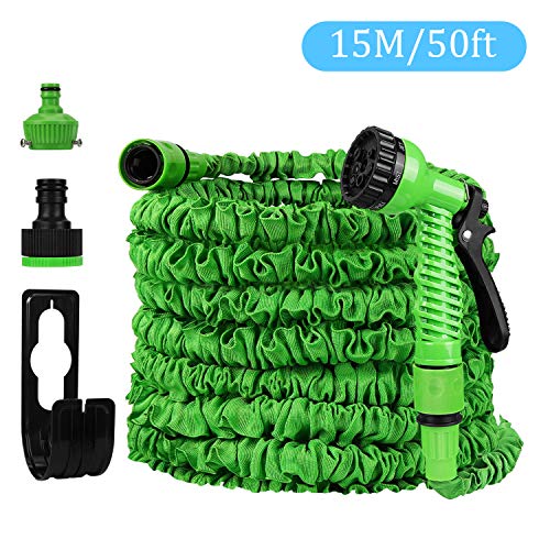Preisvergleich Produktbild Redmoo Gartenschlauch, Flexischlauch Wasserschlauch Ausgedehnt, Dehnbarer Gartenschlauch mit 7 Multifunktions Sprühkopf, Flexibler Gartenschlauch, Bewässerung Gartenarbeit Autowäsche (Grün,15m / 50ft)