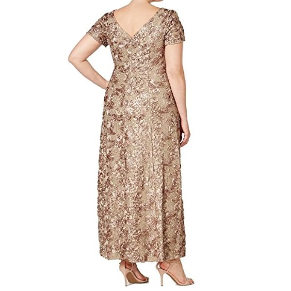 Alex Evenings Plus Size Long A-Line Rosette Dress with Short Sleeves Vestido para una ocasión Especial para Mujer