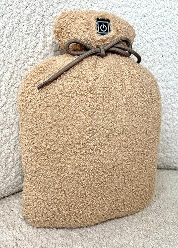 Warmpi® Buddy - Infrarot Wärmflasche - Kabellos - beidseitig wärmend - Infrarot bis 60°C - Weicher Plüsch Teddy Stoff Beige - inkl. Warmpi® Powerbank (10.000mah) - 3 Stufen - 30x20 cm (Beige)