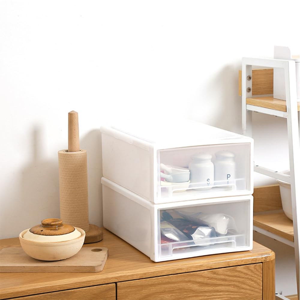 2 scatole portaoggetti impilabili in plastica, per cassetto, armadio, garage, camera da letto, ufficio
