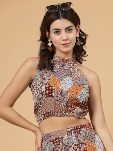 Image of Rigo Rayon Printed Top and Shorts Co-ord Set for Women | Sleeveless Co-ords Set for Women | Stylish Dresses for Women | Night Wear, Beach Wear, Vacation Wear Outfit