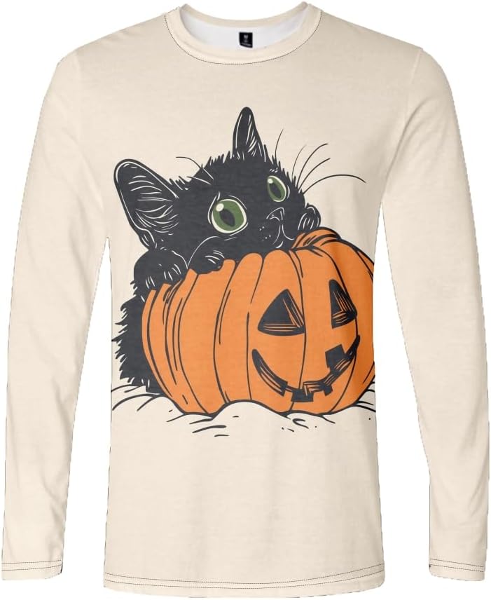 HOTYD Womens Long Sleeve Halloween Shirts Black Cat Print Casual Graphic Tees Crew Neck Loose Fit Fall Pullover Tunic Tops - Image 4