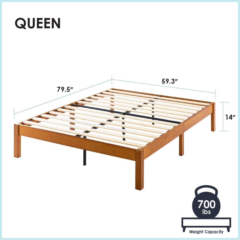 Mellow Asher 14 Inch Bamboo Wood Platform Bed with Wooden Slats, No Box Spring Needed, Easy Assembly, Queen, Natural