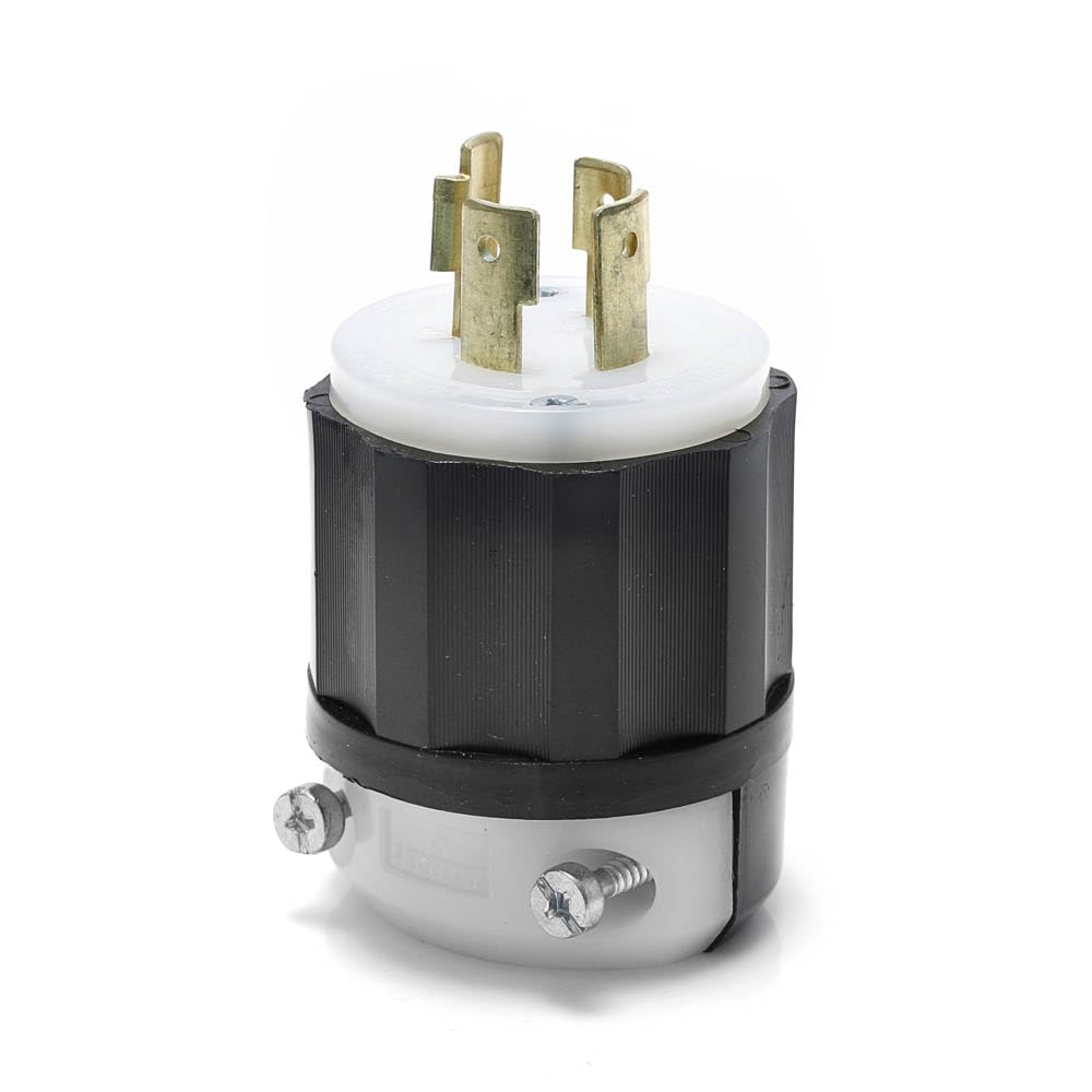 Leviton 2431 20 Amp, 480 Volt 3-phase, NEMA L16-20P, 3P, 4W, Locking Plug, Industrial Grade, Grounding - Black-White