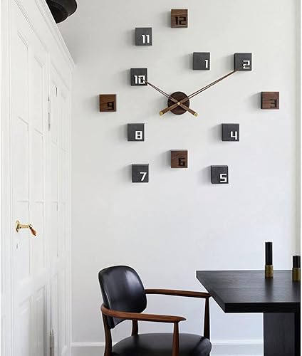 Miniatura 7 de Reloj de Pared - Reloj de pared grande 3D DIY con números arábigos reloj con puntero de nogal sin marco, decoración del hogar para sala de estar,