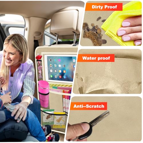 Image of Car Backseat Organizer ,2 Pack Car Organizer Back Seat with 11 inch Tablet Holder, 10 Storage Pockets Seat Back Protectors Kick Mats for Kids Toddlers, Travel Accessories (Beige)