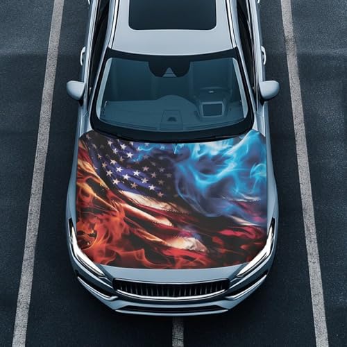 Image of Car Hood Cover Elastic Polyester Car Hood Cover Waterproof Automotive Accessories Suitable Most Automotive Sedans Trucks Pickup Sports Cars (American Flag Design)