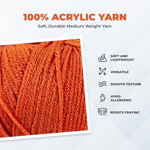 Image of Mary Maxim Maximum Value Acrylic Yarn for Crocheting and Knitting, Soft Worsted Weight Orange Yarn 4, Ideal for Blankets, Sweaters, Hats, and Scarves, 8 oz Skein (474 Yds), Pumpkin - 1 Skein