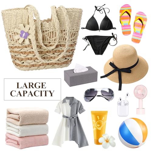 Image of Trifabricy Beach Bags for Women, Summer Straw Bag, Woven Straw Beach Tote Bag Shoulder Handbags