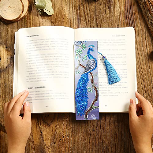 Set Of 4 5D Diamond Painting Bookmarks Animal Peacock Leather Tassel Bookmarks With Diamond Painting Tools For Halloween Christmas Kids Adult Beginner Craft Supplies #TOP6