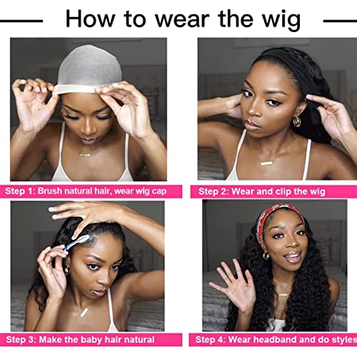 Image of Headband Wig Curly 1B /27 Deep Wave 18 Inches 100% Human Hair ,Headband wigs for black women Glueless None Lace Front Wigs Machine Made 150% Density headband wig human hair with Headbands(18 Inches)