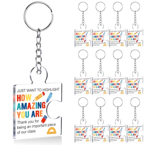 Set of 12 Student Gifts from Teacher Bulk, Inspirational End of Year Student Gifts, Affirmation Awards Gift Set, Just Want to Highlight How Amazing You Are Acrylic Keyrings Puzzle Piece Keychains