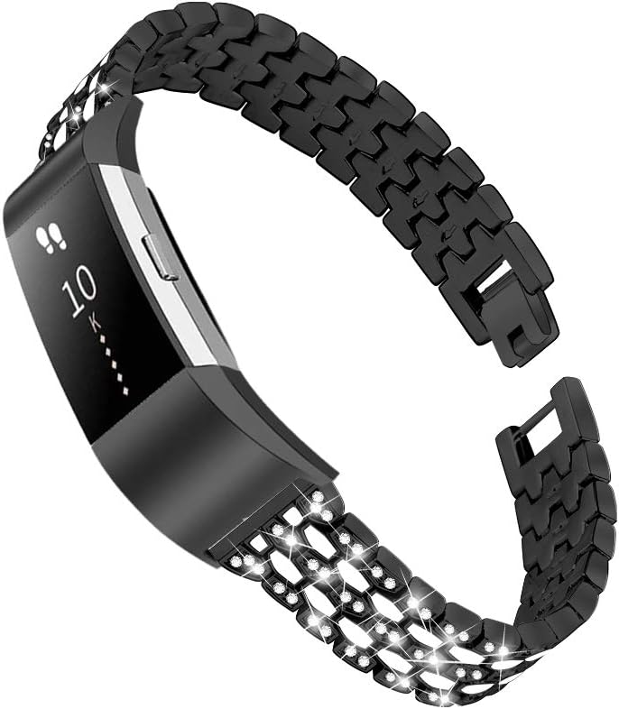 Bling Strap Compatible For Fitbit Charge 2 Strap, Women Men Stainless Steel Rhinestone Replacement Charge 2 Band Wrist Strap Metal Bracelet Wristband for Fitbit Charge 2 HR Fitness Tracker image 2