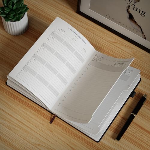 TDOLISSTE - Calendario 2026 Planificador, A5 Agenda Libro Calendario 365 Páginas Plan Diario y 24 Páginas Plan Mensual, Multilingüe, Porta Lápices y Bolsillo Interior, Edición Encuadernada (Gris) - imagen 8