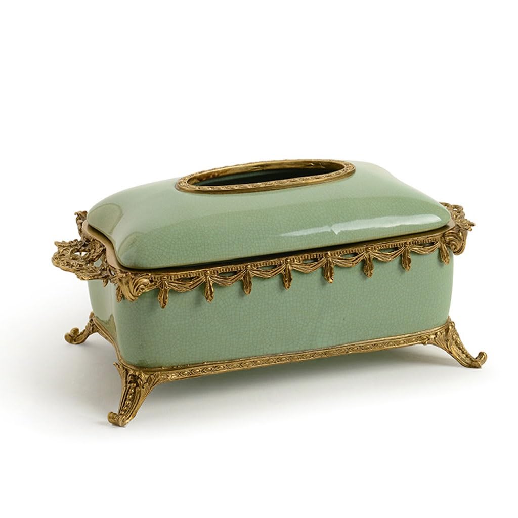 GTHTUHFD Tissue Box Cover Modern Green Ceramic With Copper Decorative Tissue Box Household Living Room Bedroom Desktop Holder