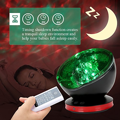 Ocean Wave Projector Night Light Lamp, 8 Color Changing Music Player Night Light Projector With Remote Control Timer Setting Light Show For Kids Adults Bedroom Living Room Decoration (‎Black Red)… #TOP4