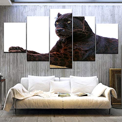 WJDJT Cuadro En Lienzo 150X80Cm - Impresión De 5 Piezas Material Tejido No Tejido Artística Imagen Gráfica Decoracion,De Estilo Moderno, Ideal para Salones Animal Pantera Negra Cover