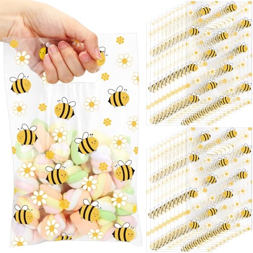 Cholemy 50 Pcs Clear Bee Party Favor Bags with Die Cut Handles Be...