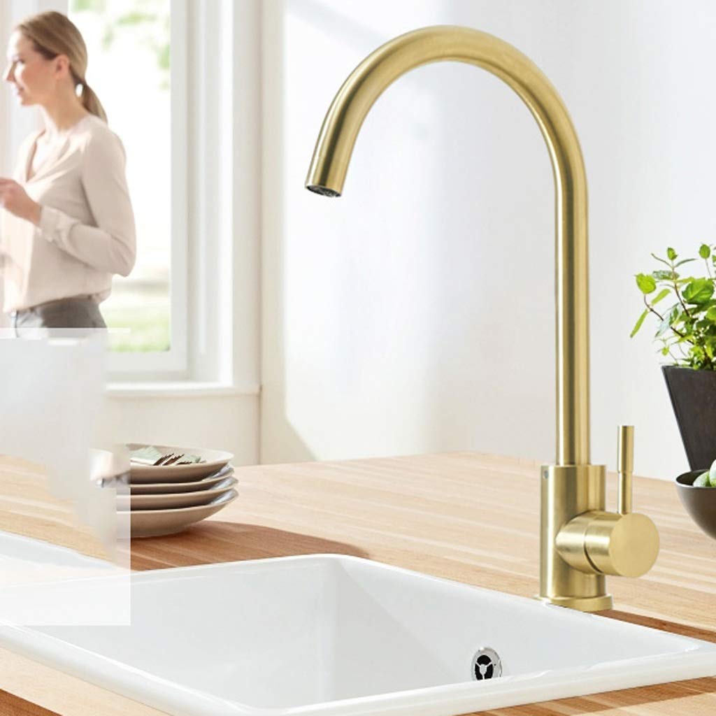 Maniglia Cucina Rubinetti spazzolato oro acciaio inox singola Foro Ruota rubinetto della cucina fredda, Acqua Calda LAVELLO Rubinetti
