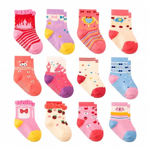 Image of Organic Cotton Ankle Length Anti Slip Socks For Baby With Grip 0-36 Months-Cartoon, Multicolored (IN, Age, 12 Months, 18 Months, 8)