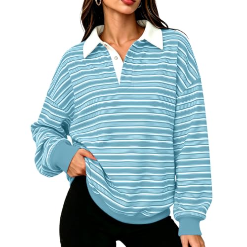 Womens Polo Shirts Striped Long Sleeve Dressy Casual Tunic Tops Fall Outfit - image 1