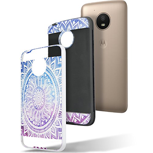 Circlemalls Moto E4 Plus Case, 2-Piece Style Hybrid Shockproof Hard Case Cover With [Premium Screen Protector] And Touch Screen Pen For Motorola Moto E4 Plus (Bright Mandala Flower) #TOP5