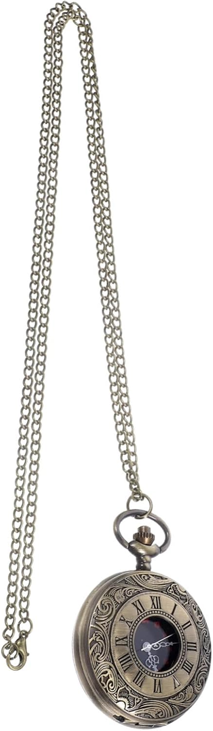 CALLARON Pocket Watch Alloy Brown Dual Display with Chain, Vintage Style