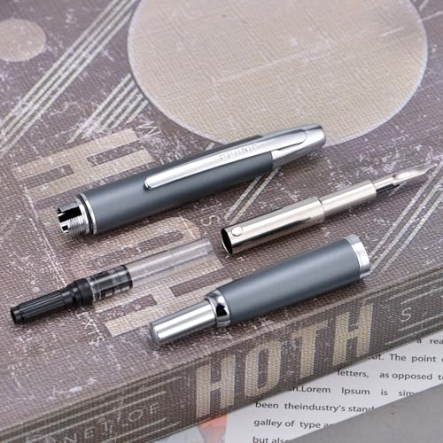 Image of Jinhao 10 Press Fountain Pen with Box, Metal Grey Retractable Fine Nib with Ink Converter Set (Silver Clip)