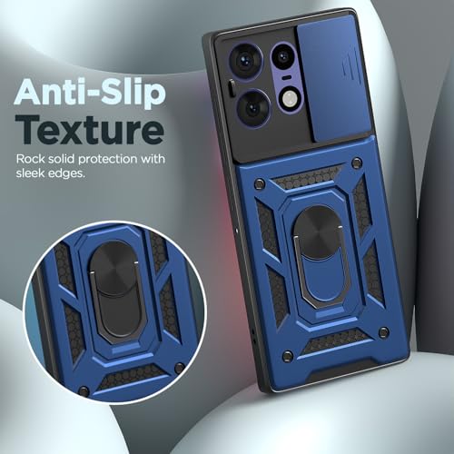 Image of Outlouders Back Cover for Motorola Moto Edge 50 Pro 5G | D10 Tough Armor 360 Protection Case with Sliding Camera Shield & Ring Holder Stand Bumper Case (Blue)
