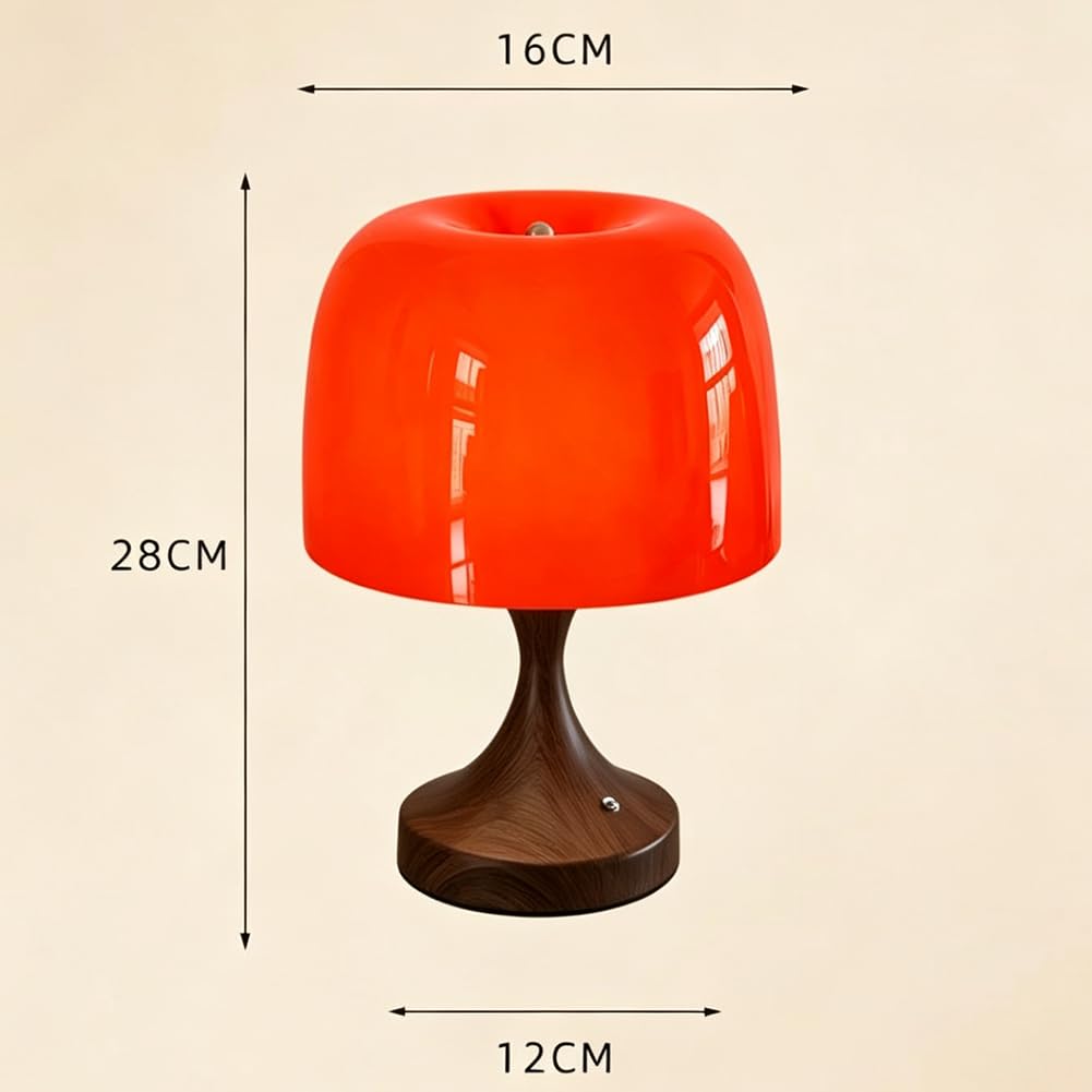 LED Orange Pilzlampe Akku Kabellose Tischlampe Pilz Glas Lampenschirm Batteriebetriebene Pilz Lampe USB Aufladung Innen 3 Helligkeitsstufen Tischleuchte USB Wiederaufladbarem Wohnzimmerlampe