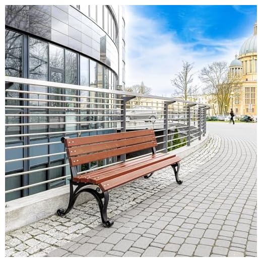 REKORD Gartenbank 170 x 59 x 73 cm Robuste Parkbank aus Metall und Holz mit Rückenlehne wetterfeste Outdoor Sitzbank Bank für Garten Terrasse Balkon Vorgarten – Wiedenska - Palisander
