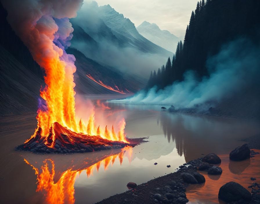 Peinture sur toile Burning River 58x90 cm pour habiller un mur vide sans cadre